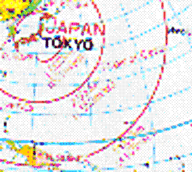 Graphic map showing projected shockwaves from  predicted Japanese earthquake as  possible tsunami tidal wave spreaks across the Pacific ocean