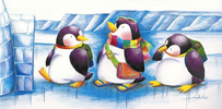 CLICK TO CARROTSTICK.CA current web site with more sample children's illustrations such as this one of Penguins going back-to-school