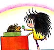 color pencil drawing of little girl with jelly bean pet - CLICK TO EXPAND GRAPHIC